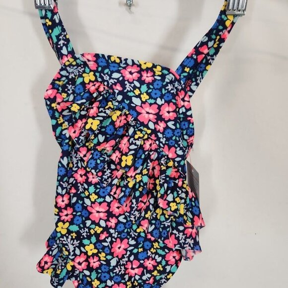 NWT Cat & Jack Floral One‎ Piece Ruffle Swimsuit in Dark Blue Size 12 Months - Picture 2 of 7